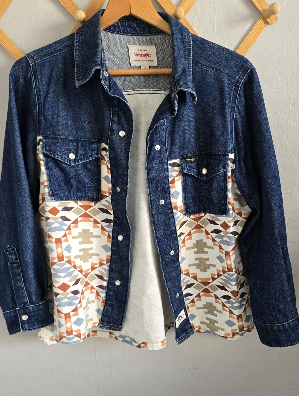 Wrangler Rodeo Flannel Pearl Snap Jean Shirt Jacket Size S